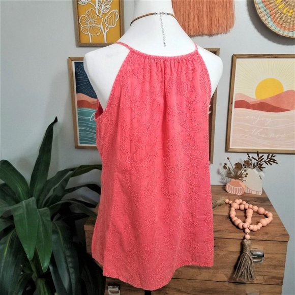 Top. Sleeveless. Coral Embroidered. Luna Moon Brand. Size Medium. - Picture 4 of 8